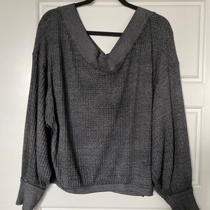 Off the shoulder waffle knit top.